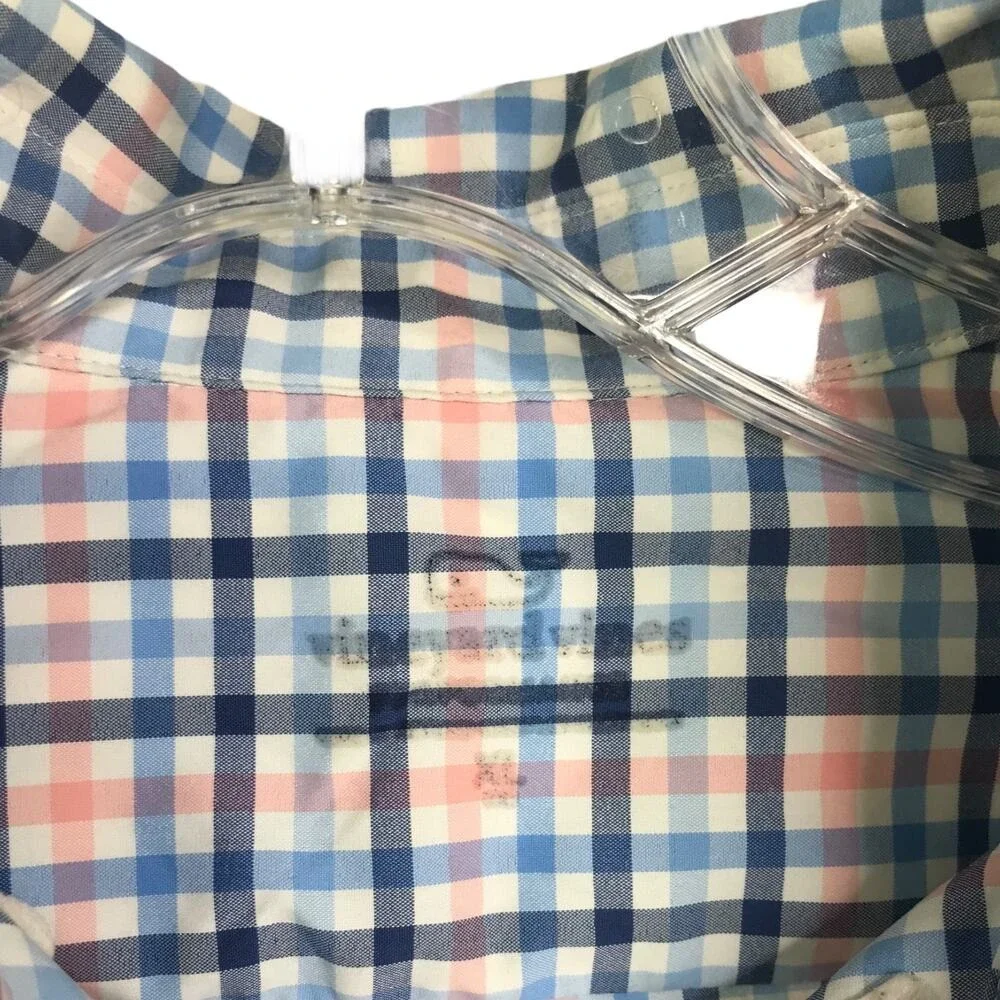 Vineyard Vines Shirt Boys XL Blue Peach Gingham Button Down Lightweight‎